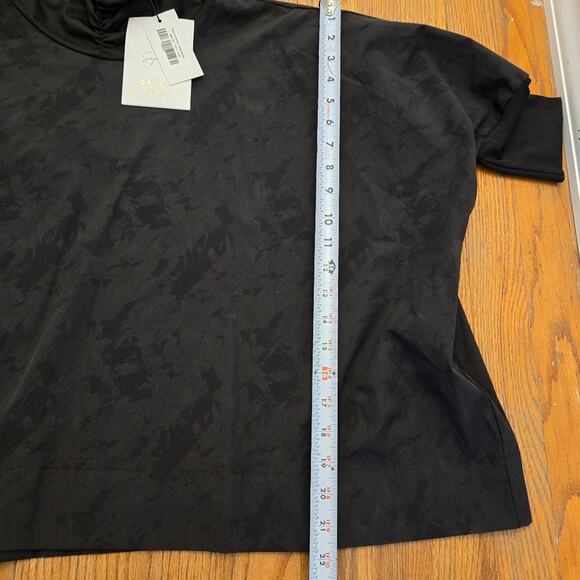 BURU blouse women's size s/m boxy turtleneck short sleeve artsy black marble - Picture 9 of 12